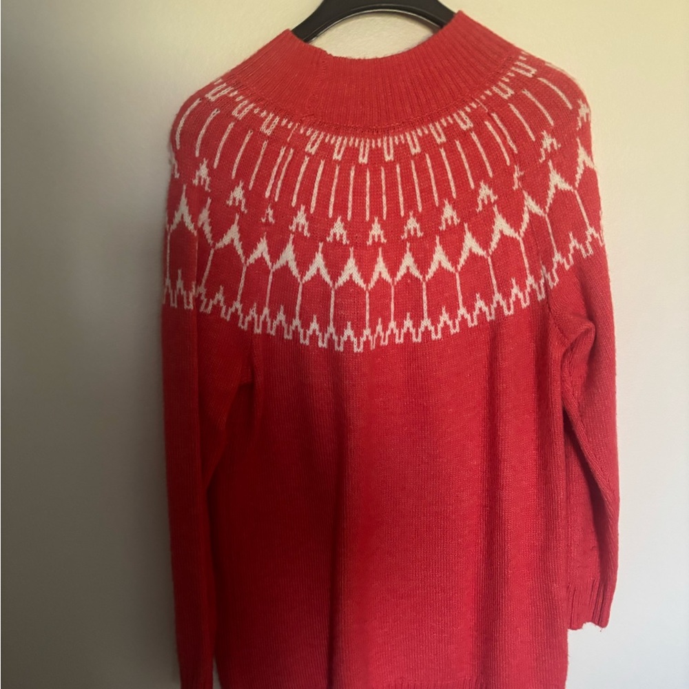 Talbots Vibrant Red Cowl Neck Sweater with White Pattern